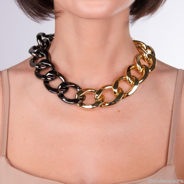 Колье Moon Paris, Ringo, с крупными, двухцветными звеньями, MR-22.03-073 золотистый Колье Moon Paris, Ringo, с крупными, двухцветными звеньями, MR-22.03-073 золотистый