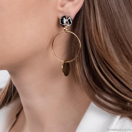 Серьги Nuance, асимметричные, с кольцом и диском, NFN-24.04-061 золотистый