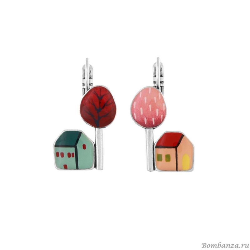 Серьги TARATATA, Mon ptit village, асимметрия, цветная смола, узоры, TT-H25-03712-10M серебристый