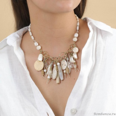 Колье Nature Bijoux, Pondichery, агат,кость,говлит,горный хрусталь,жемчуг, NB24.1-15-43050 белый