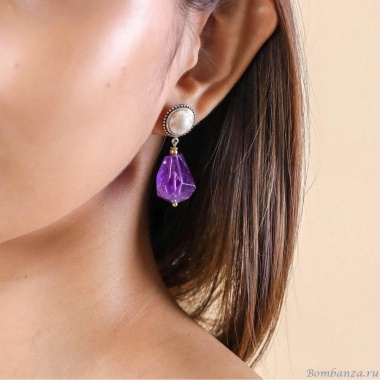Серьги Nature Bijoux, St.Barth, с аметистом и ракушкой, NB24.2-12-79532 фиолетовый Серьги Nature Bijoux, St.Barth, с аметистом и ракушкой, NB24.2-12-79532 фиолетовый