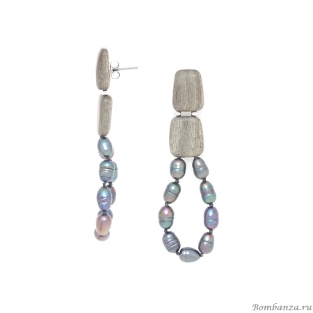 Серьги Nature Bijoux, Pebble Beach, из эбенового дерева, с жемчугом, NB25.2-12-90372 серый