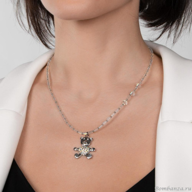 Колье Lanzerotti, Cuori, с подвеской-медведем и кристаллами, LZ-24.02-129 серебристый