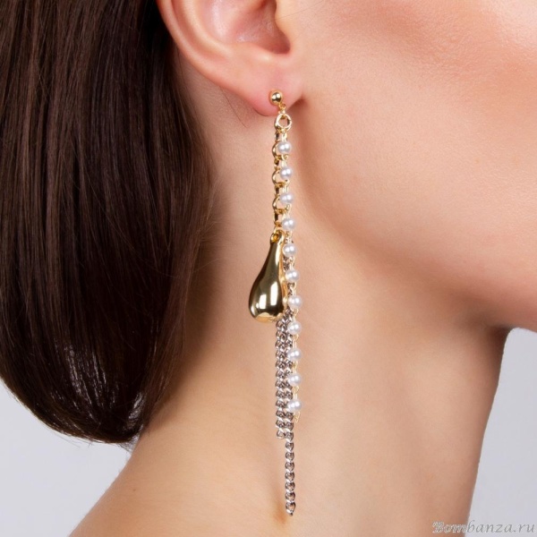 Серьги Moon Paris, Bohemia, с жемчугом и цепями, MB-21.11-022 золотистый