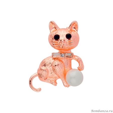 Брошь Shadore, Кошка с жемчужиной FAN-07051 BW/RG