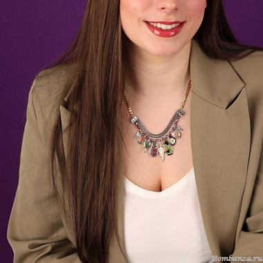 Колье TARATATA, Living room, со смолой, бусинами и пайетками, TT-H24-05120-10M серебристый Колье TARATATA, Living room, со смолой, бусинами и пайетками, TT-H24-05120-10M серебристый