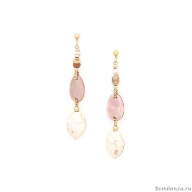 Серьги Nature Bijoux, Alhambra, перламутр, говлит, пейзажная яшма, NB25.1-12-90023 коричневый Серьги Nature Bijoux, Alhambra, перламутр, говлит, пейзажная яшма, NB25.1-12-90023 коричневый