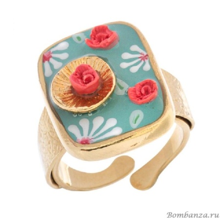Кольцо Taratata, Rosalie, разъемное, золотистое с цветком в смоле и печатным рисунком, TT-E20-20434-20M