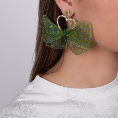 Серьги Moon Paris, Ringo Queen, асимметричные, бант, кристаллы, MRQ-24.05-006 зеленый