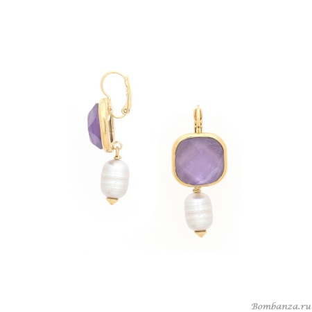 Серьги Nature Bijoux, Lavender, с ракушкой Capiz в смоле и жемчугом, NB25.1-12-90102 сиреневый